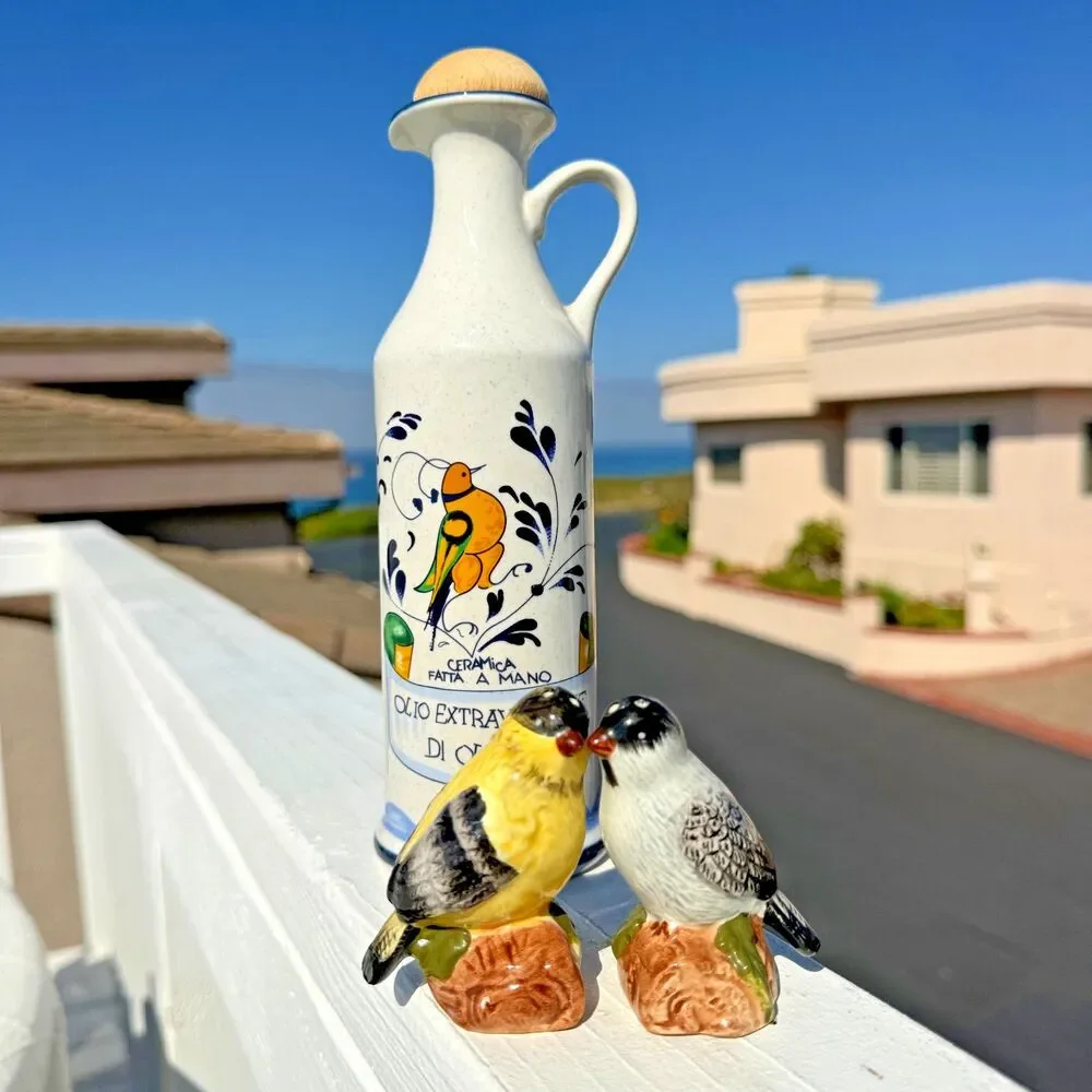 Italian Ceramic Olive Oil Bottle Set‎ Bird Figurines Kitchen Decor Hand Painted
